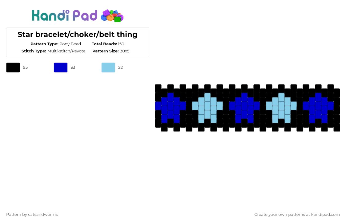 Star bracelet/choker/belt thing - Pony Bead Pattern by catsandworms on Kandi Pad - black,purple,light blue