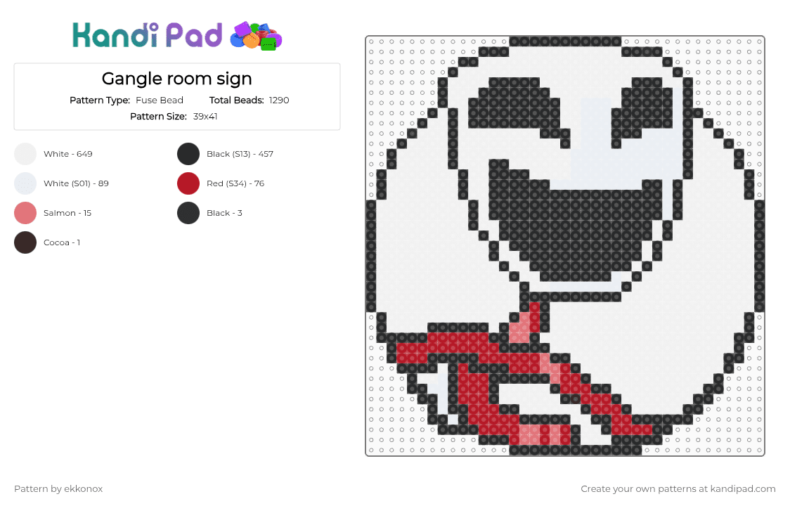 Gangle room sign - Fuse Bead Pattern by ekkonox on Kandi Pad - red, white