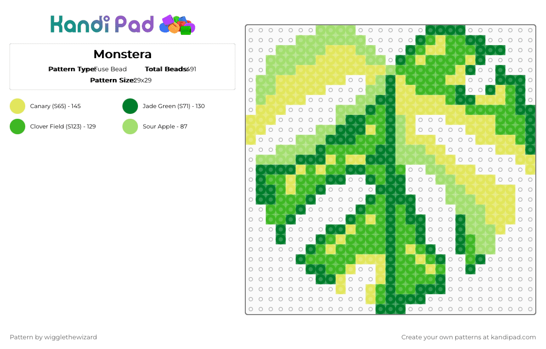 Monstera - Fuse Bead Pattern by wigglethewizard on Kandi Pad - leaf,plant,nature,green,yellow