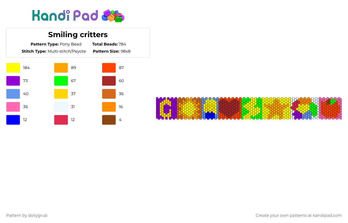 Smiling critters - Pony Bead Pattern by dollygrub on Kandi Pad - yellow,orange,red,the smiling critters,poppy playtime