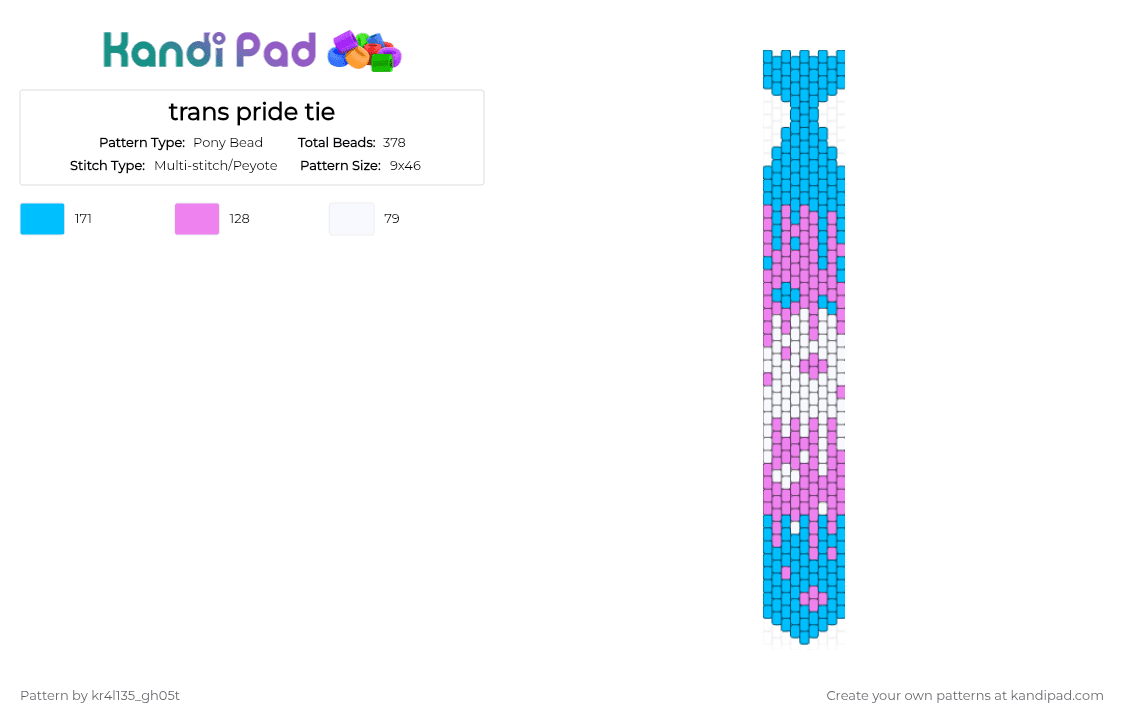 trans pride tie - Pony Bead Pattern by kr4l135_gh05t on Kandi Pad - light blue,pink,trans,pride,transgender,tie,tie pattern,blue,white