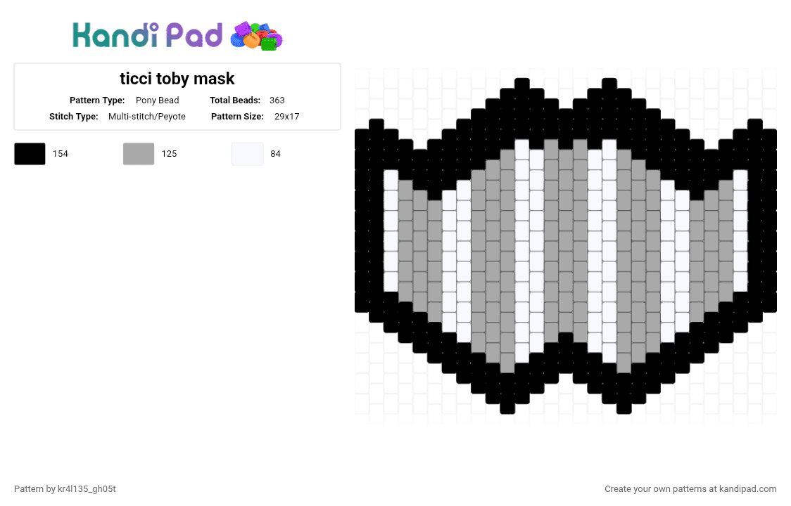 ticci toby mask - Pony Bead Pattern by kr4l135_gh05t on Kandi Pad - beige, creepypasta, mask, ticci toby, ticci toby mask, toby mask, white