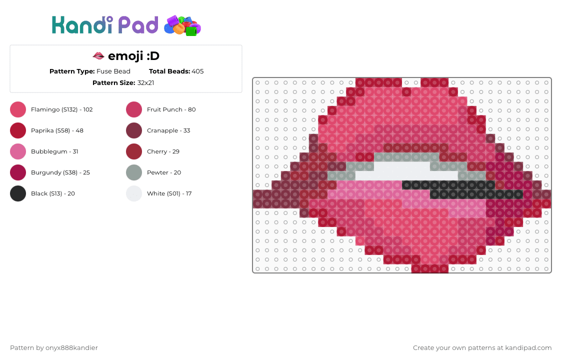 🫦 emoji :D - Fuse Bead Pattern by onyx888kandier on Kandi Pad - mouth,biting lips,teeth,emoji,lips,red,pink