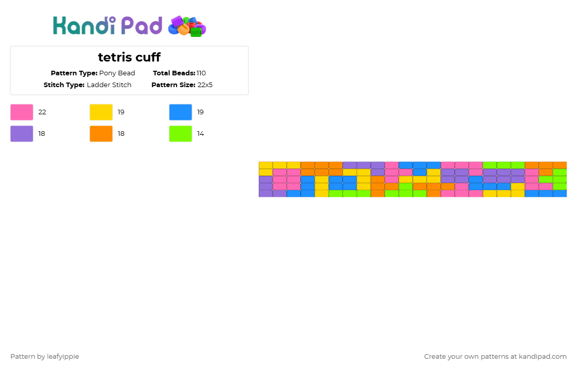 tetris cuff - Pony Bead Pattern by leafyippie on Kandi Pad - yellow,light blue,colorful