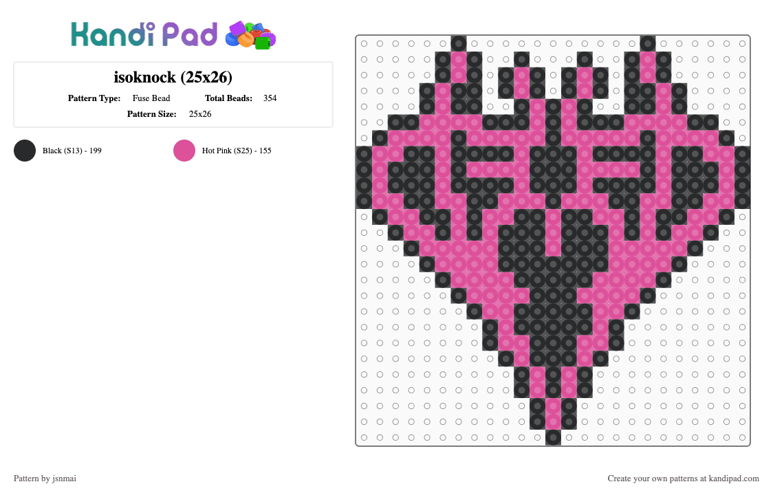 isoknock (25x26) - Fuse Bead Pattern by jsnmai on Kandi Pad - pink,black