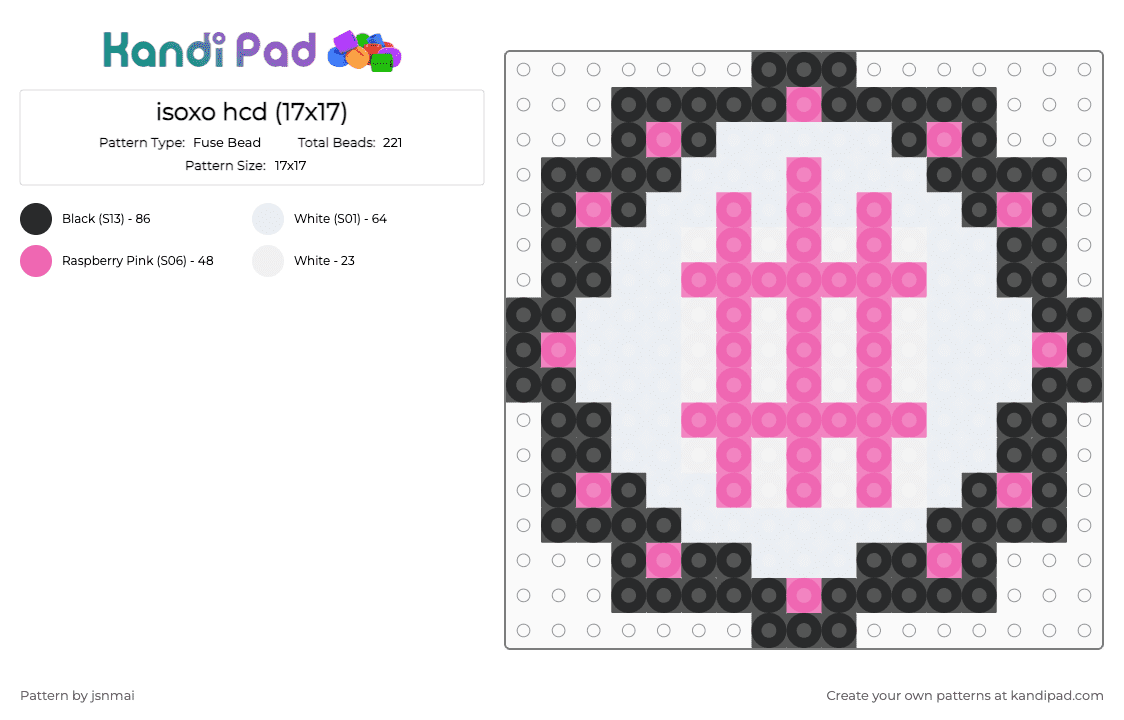 isoxo hcd (17x17) - Fuse Bead Pattern by jsnmai on Kandi Pad - pink,white