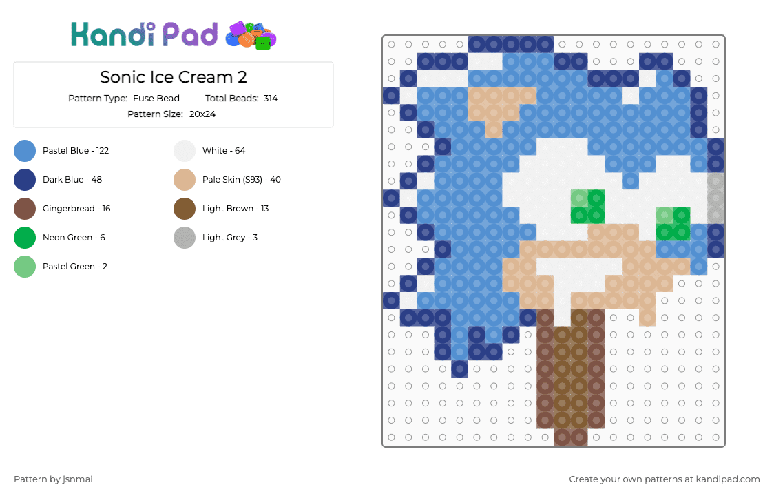 Sonic Ice Cream - Fuse Bead Pattern by jsnmai on Kandi Pad - blue,light blue,beige