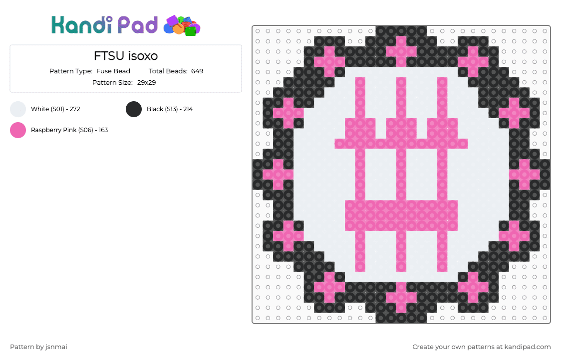 FTSU isoxo - Fuse Bead Pattern by jsnmai on Kandi Pad - pink,white