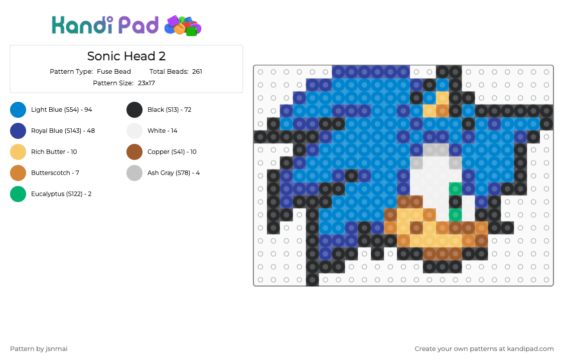 Sonic Head - Fuse Bead Pattern by jsnmai on Kandi Pad - blue, purple