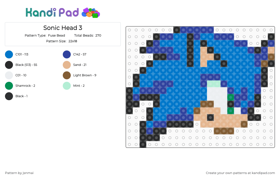 Sonic Head 2 - Fuse Bead Pattern by jsnmai on Kandi Pad - purple,blue