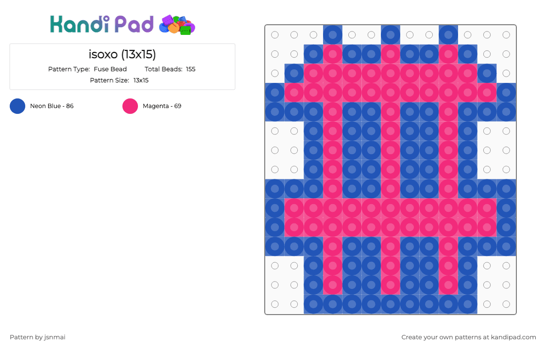 isoxo (13x15) - Fuse Bead Pattern by jsnmai on Kandi Pad - blue,pink