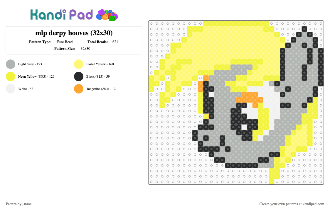 mlp derpy hooves (32x30) - Fuse Bead Pattern by jsnmai on Kandi Pad - beige, yellow