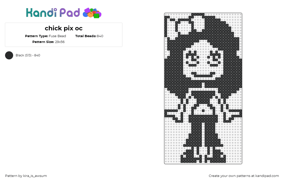 chick pix oc - Fuse Bead Pattern by kira_is_awsum on Kandi Pad - pixel chix,female,classic,character,bow,nostalgia,black