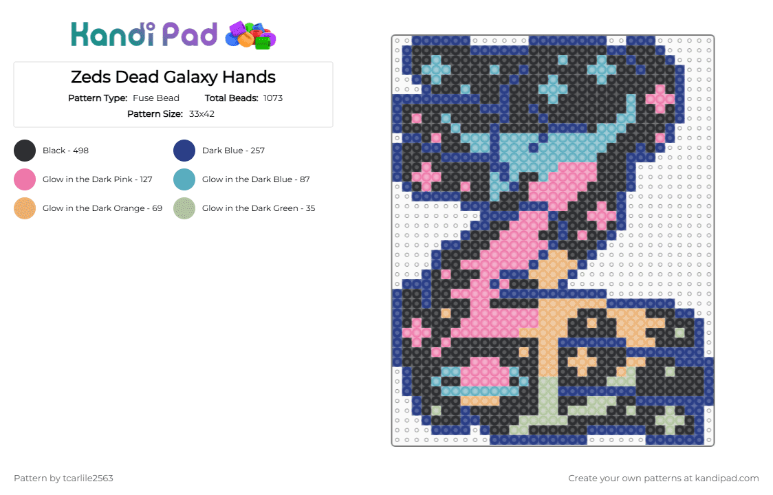 Zeds Dead Galaxy Hands - Fuse Bead Pattern by tcarlile2563 on Kandi Pad - black,blue,pink,zeds dead,edm,music,dubstep,zeds dead hands,hands,zeds dead perler,plurr