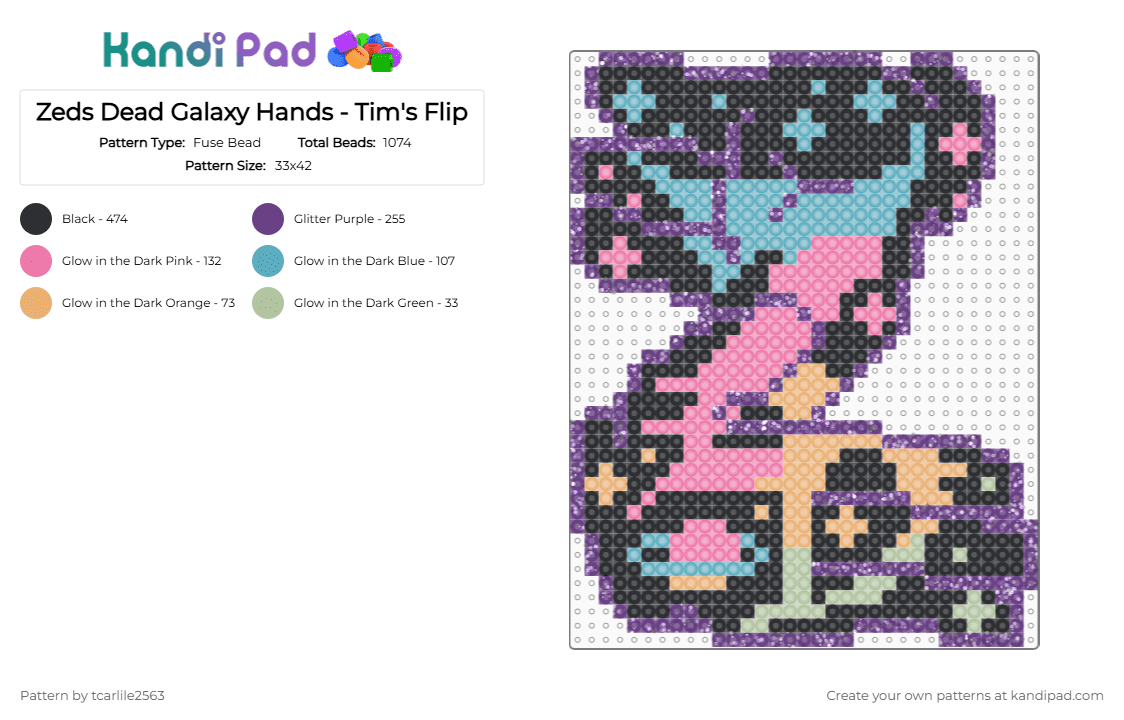 Zeds Dead Galaxy Hands - Tim\'s Flip - Fuse Bead Pattern by tcarlile2563 on Kandi Pad - dubstep, edm, hands, music, pink, plurr, purple, zeds dead, zeds dead hands, zeds dead perler
