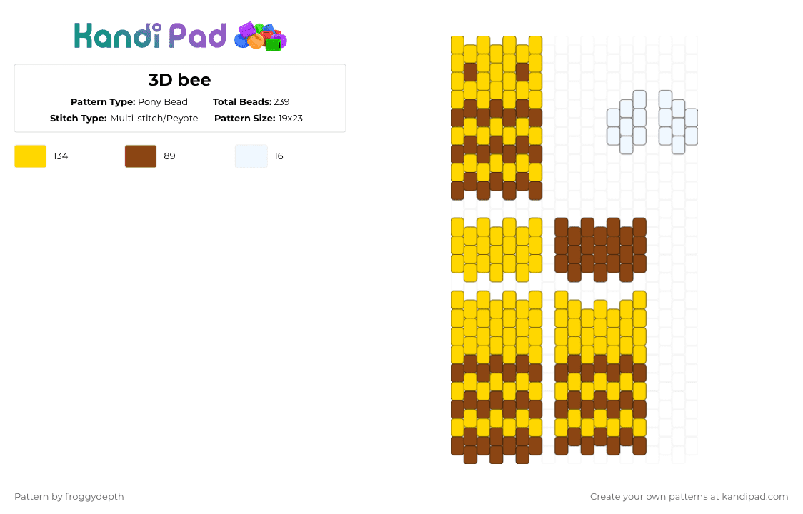 3D bee - Pony Bead Pattern by froggydepth on Kandi Pad - yellow,red