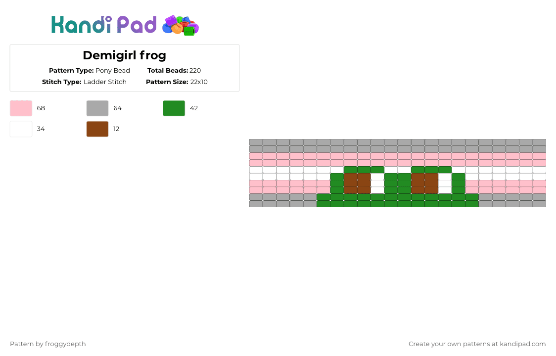 Demigirl frog - Pony Bead Pattern by froggydepth on Kandi Pad - pink,beige