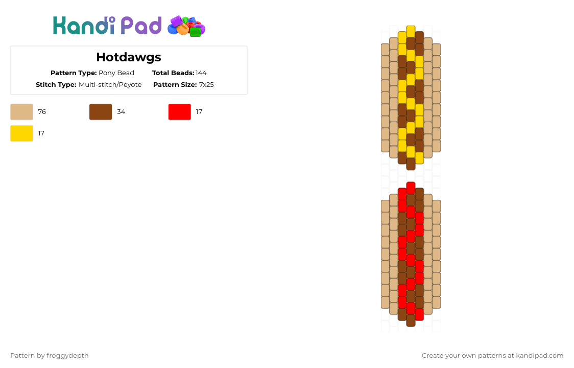 Hotdawgs - Pony Bead Pattern by froggydepth on Kandi Pad - beige,red