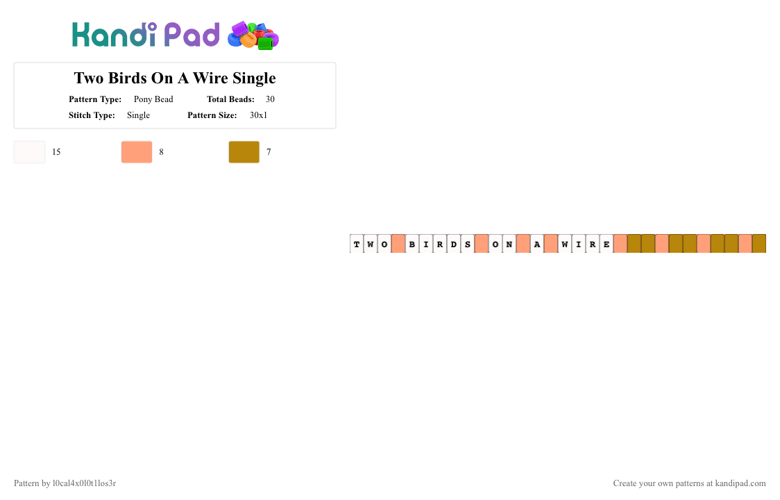 Two Birds On A Wire Single - Pony Bead Pattern by deleted_user_209338 on Kandi Pad - orange,gold