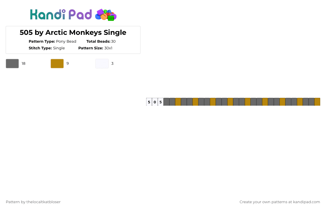 505 by Arctic Monkeys Single Pony Bead Pattern - Kandi Pad | Kandi ...