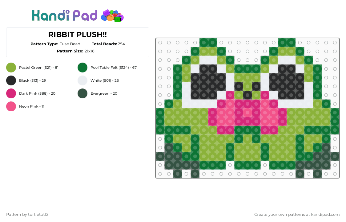 RIBBIT PLUSH!! - Fuse Bead Pattern by turtletot12 on Kandi Pad - green,tadc,ribbit,the amazing digital circus,abstracted