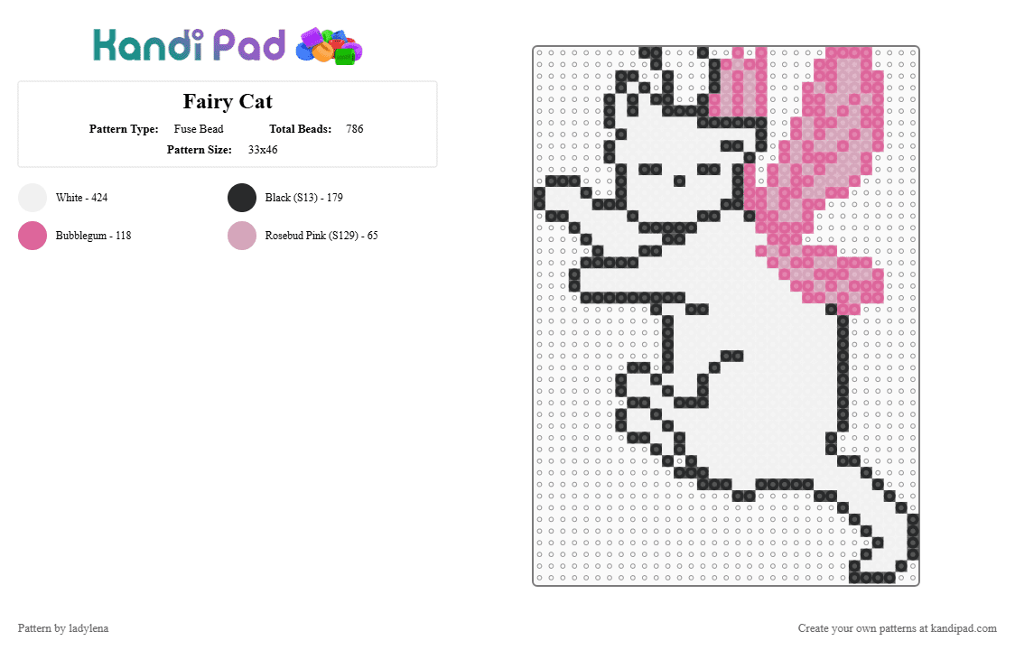 Fairy Cat - Fuse Bead Pattern by ladylena on Kandi Pad - cat, cute, fairy, pink, simple, whimsical, white