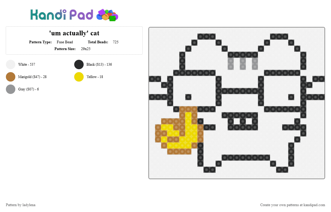 \'um actually\' cat - Fuse Bead Pattern by ladylena on Kandi Pad - white,tan,yellow,silly,cat,emote,funny