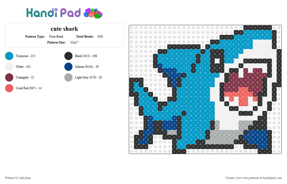 cute shark - Fuse Bead Pattern by ladylena on Kandi Pad - light blue,shark,ocean,animal,cute