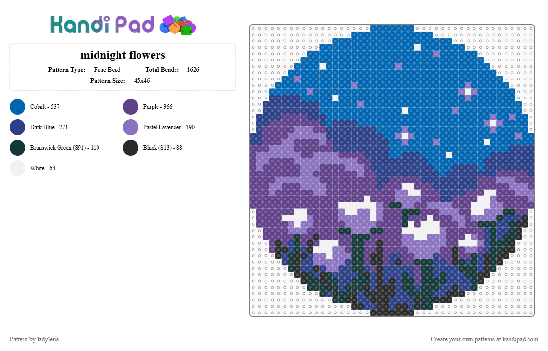midnight flowers - Fuse Bead Pattern by ladylena on Kandi Pad - purple,blue,flowers,night,stars,floral