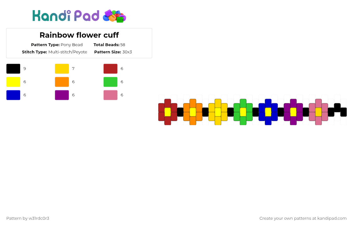 Rainbow flower cuff - Pony Bead Pattern by rustyw31rd0 on Kandi Pad - pink, yellow