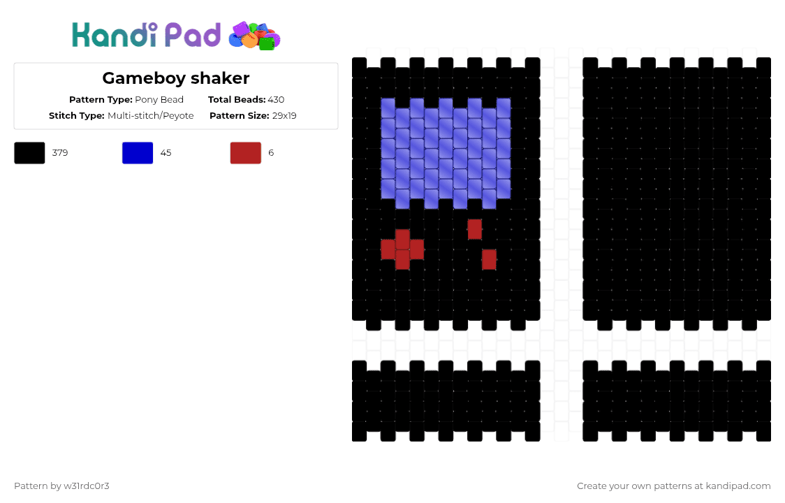 Gameboy shaker - Pony Bead Pattern by w31rdc0r3 on Kandi Pad - black,purple