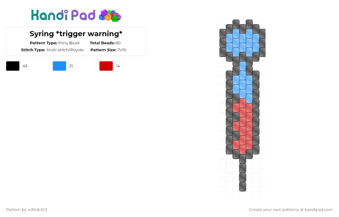 Syring *trigger warning* - Pony Bead Pattern by w31rdc0r3 on Kandi Pad - light blue,red