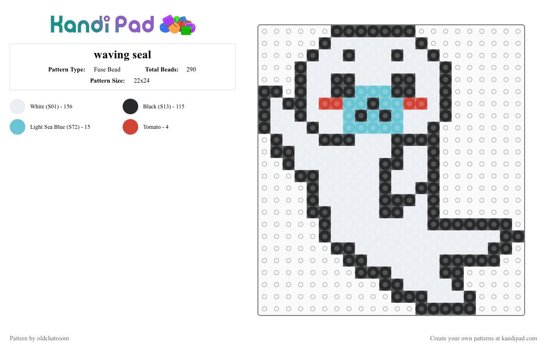 waving seal - Fuse Bead Pattern by oldchatroom on Kandi Pad - white,light blue,seal,animals