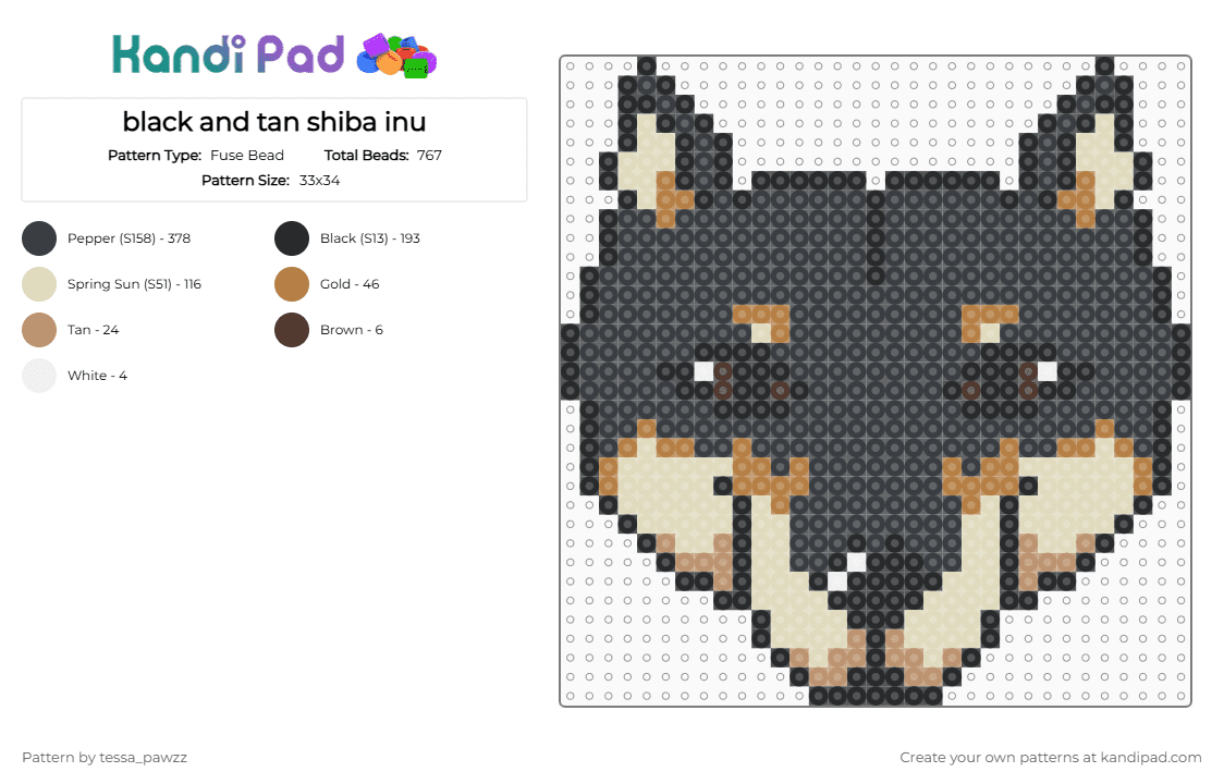 black and tan shiba inu - Fuse Bead Pattern by tessa_pawzz on Kandi Pad - black,beige