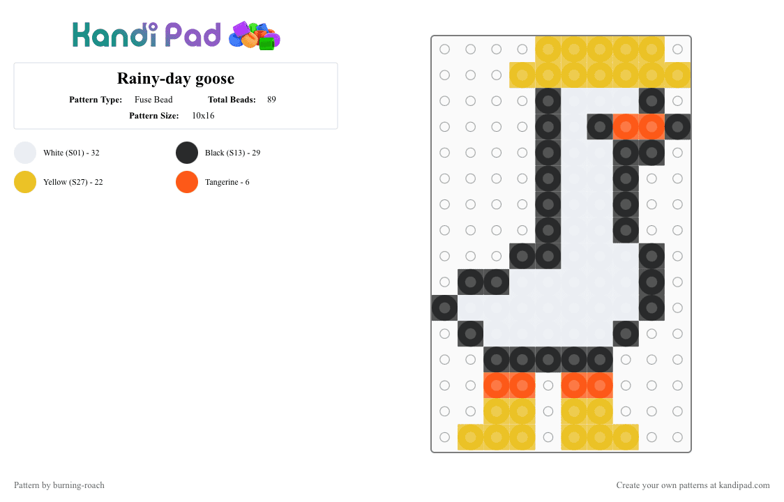 Rainy-day goose - Fuse Bead Pattern by burning-roach on Kandi Pad - yellow