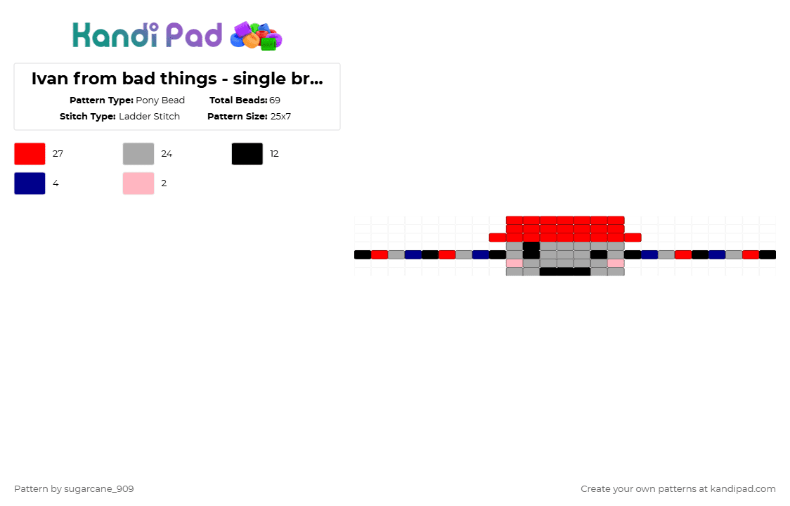 Ivan from bad things - single bracelet + charm - Pony Bead Pattern by sugarcane_909 on Kandi Pad - red,beige