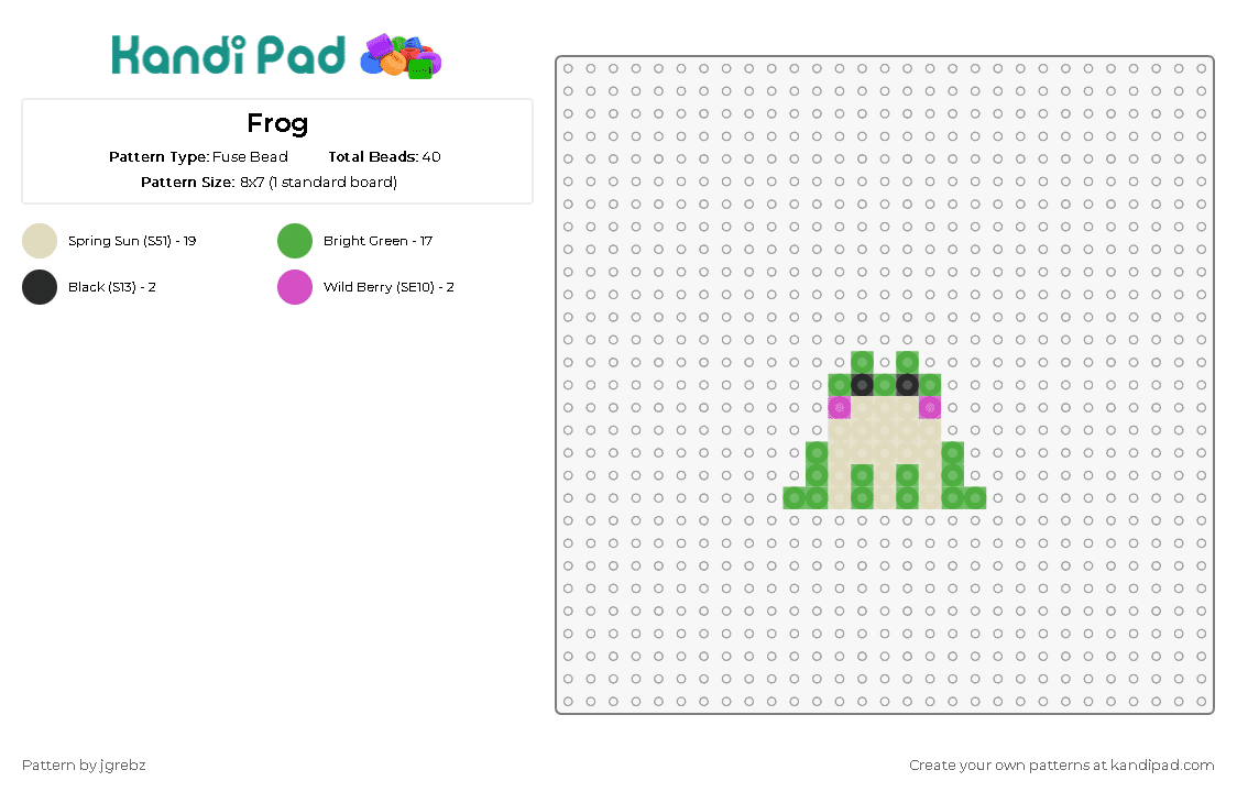 Frog - Fuse Bead Pattern by jgrebz on Kandi Pad - frog,amphibian,animal,cute,green,minimalistic