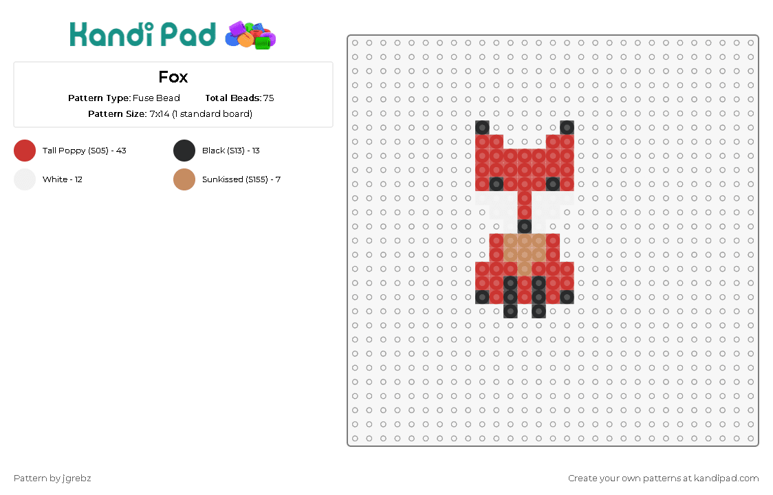 Fox - Fuse Bead Pattern by jgrebz on Kandi Pad - fox,animal,cute,woodland,adventure,warm,spirit,forest,orange,red