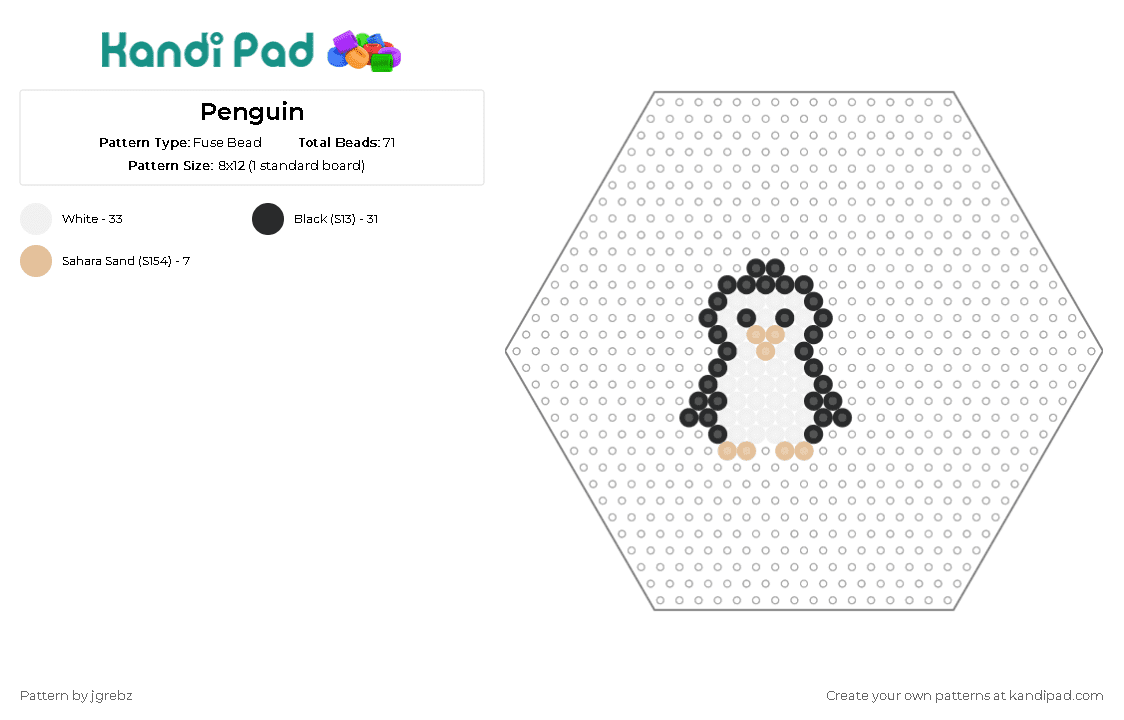 Penguin - Fuse Bead Pattern by jgrebz on Kandi Pad - penguin,bird,animal,cute,antarctic,flightless,wildlife,black,white