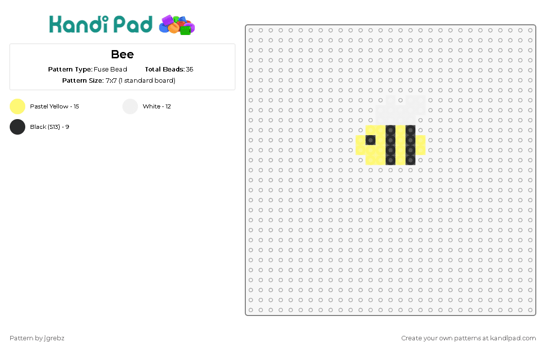 Bee - Fuse Bead Pattern by jgrebz on Kandi Pad - bumble bee,insect,animal,cute,minimalistic,yellow