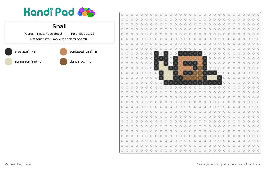 Snail - Fuse Bead Pattern by jgrebz on Kandi Pad - snail,slug,minimalist,whimsy,nature,charm,quaint,brown,beige