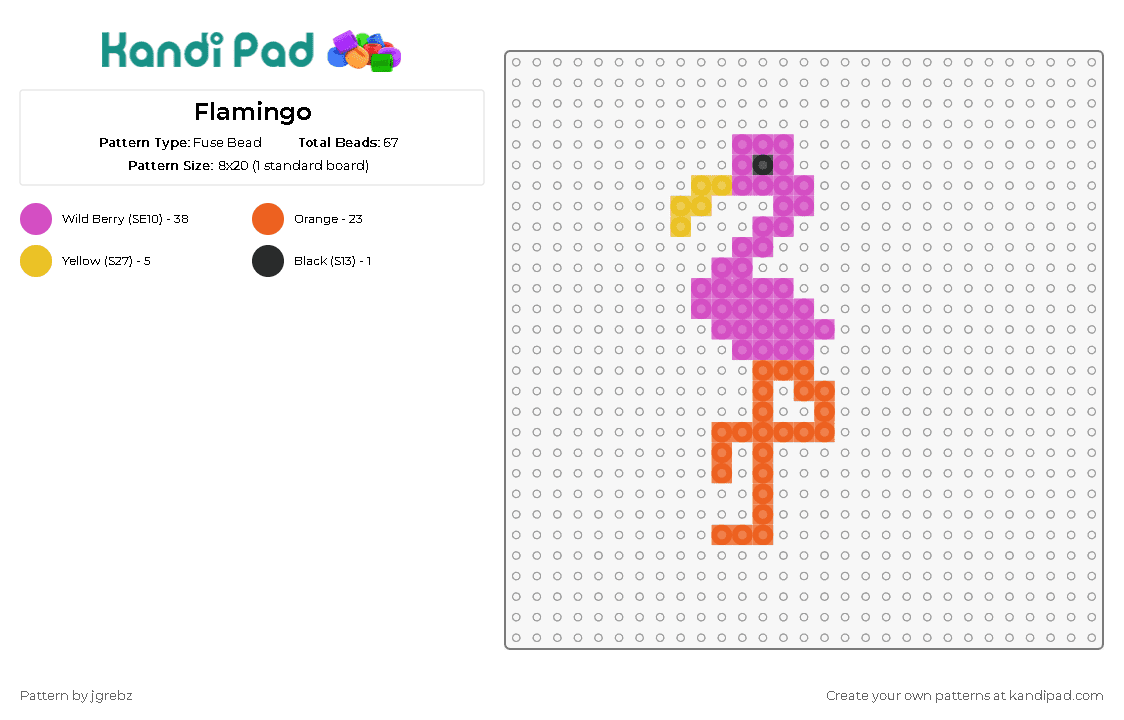 Flamingo - Fuse Bead Pattern by jgrebz on Kandi Pad - flamingo,bird,animal,elegant,pink hue,poised,exotic,unique beauty,pink