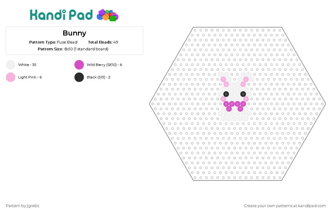 Bunny - Fuse Bead Pattern by jgrebz on Kandi Pad - bunny,rabbit,animal,cute,minimalistic,whimsy,gentle charm,pink,white
