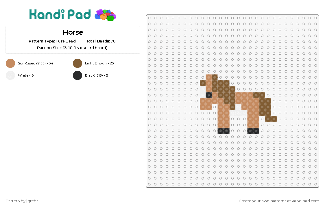Horse - Fuse Bead Pattern by jgrebz on Kandi Pad - horse,animal,farm,noble,equine,simple,expressive,inspired,majestic,brown,tan