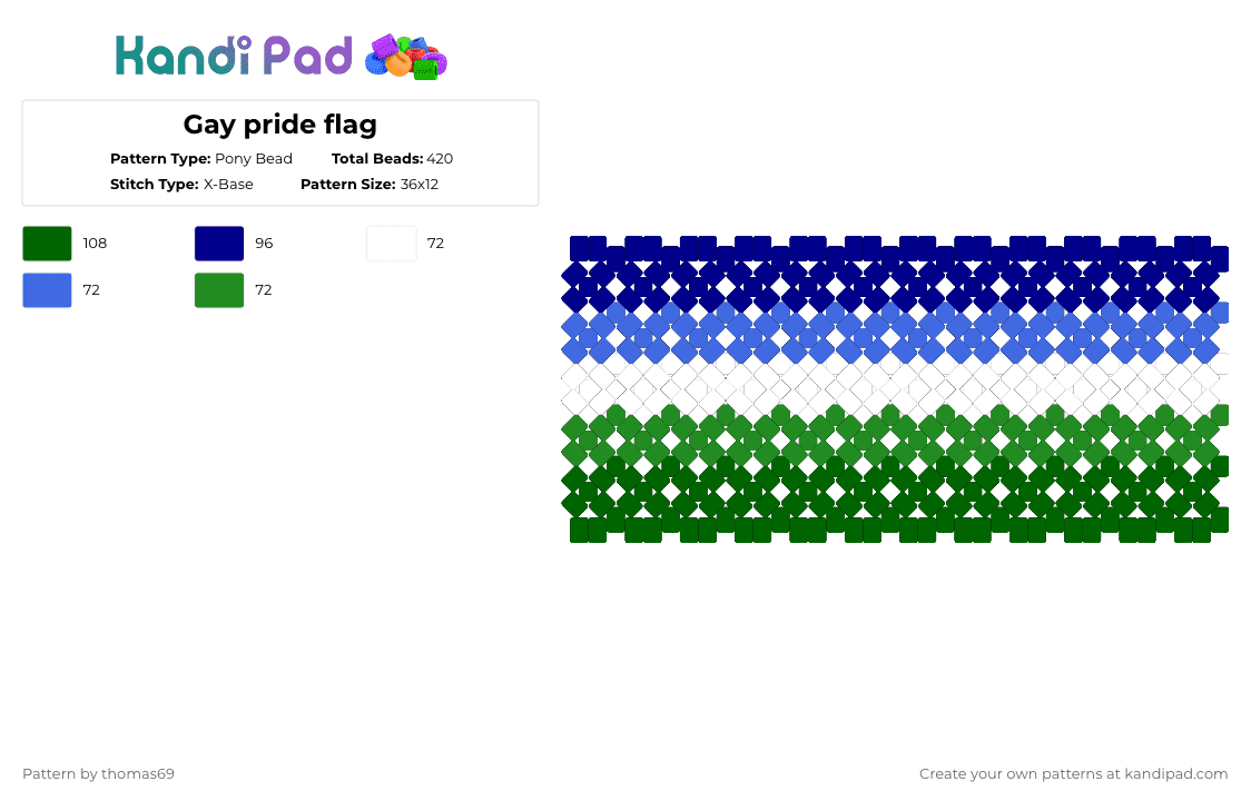 Gay pride flag - Pony Bead Pattern by thomas_thebaby on Kandi Pad - green
