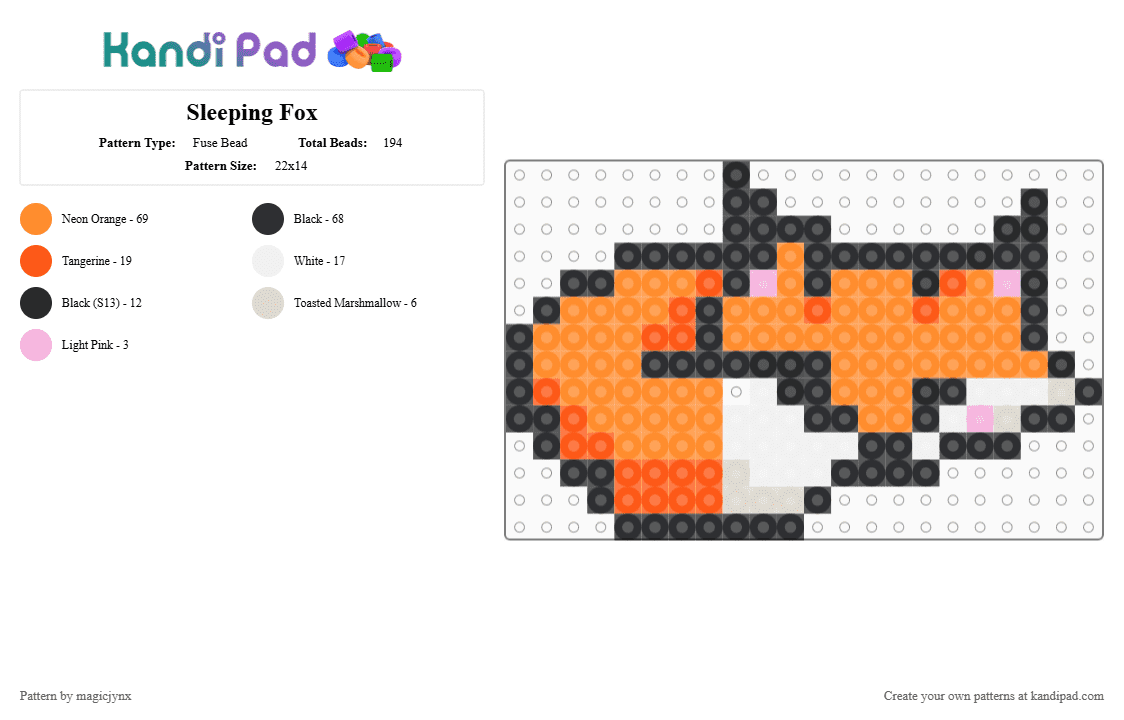 Sleeping Fox - Fuse Bead Pattern by magicjynx on Kandi Pad - orange,fox,sleeping,small