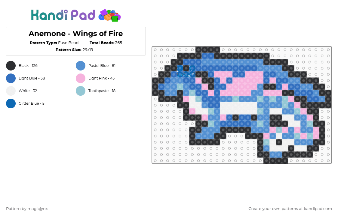 Anemone - Wings of Fire - Fuse Bead Pattern by magicjynx on Kandi Pad - light blue,dragon,wings of fire,pastel,blue,29 grid