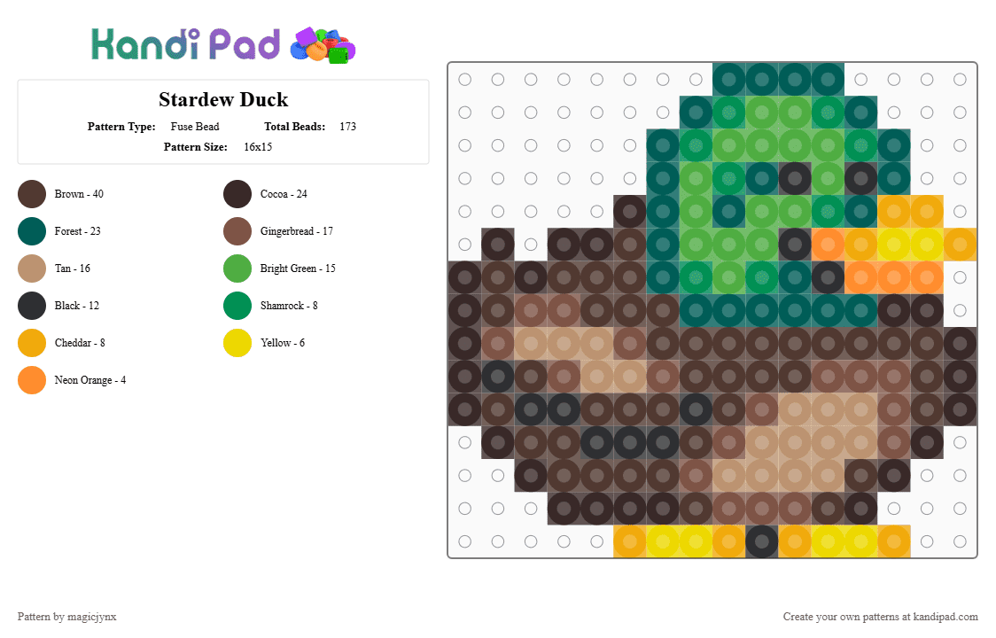 Stardew Duck - Fuse Bead Pattern by magicjynx on Kandi Pad - gray,green,brown,stardew,duck