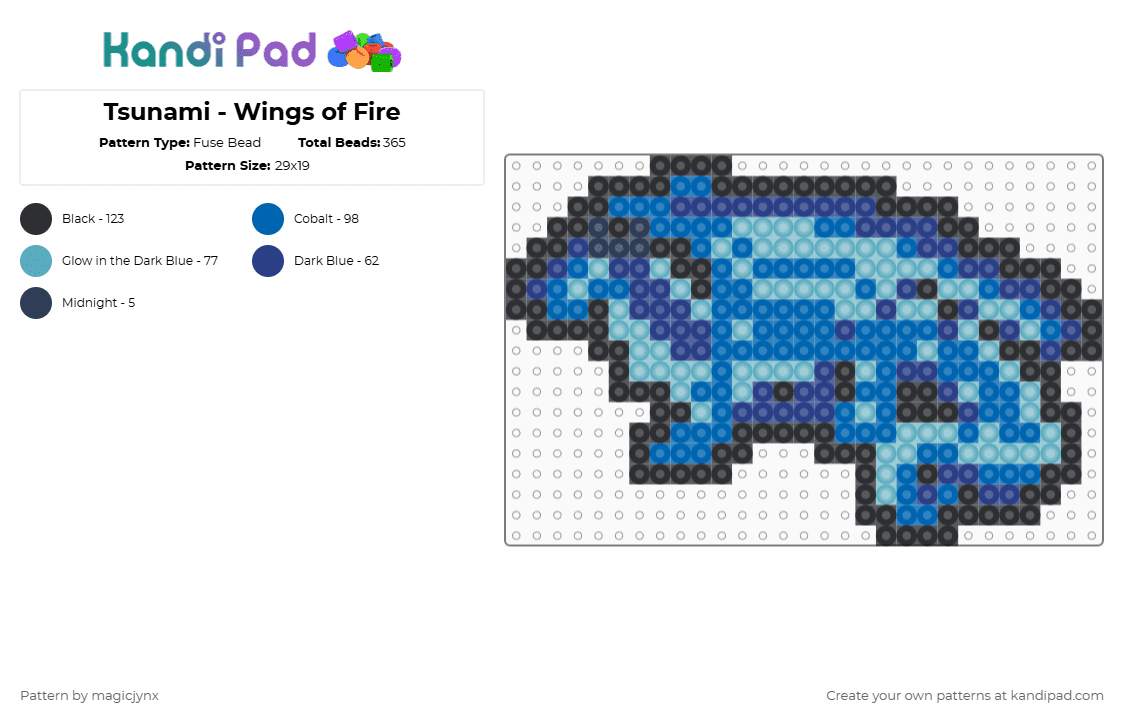 Tsunami - Wings of Fire - Fuse Bead Pattern by magicjynx on Kandi Pad - blue,dragon,29 peg