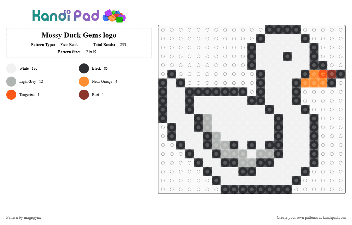 Mossy Duck Gems logo - Fuse Bead Pattern by magicjynx on Kandi Pad - white,beige